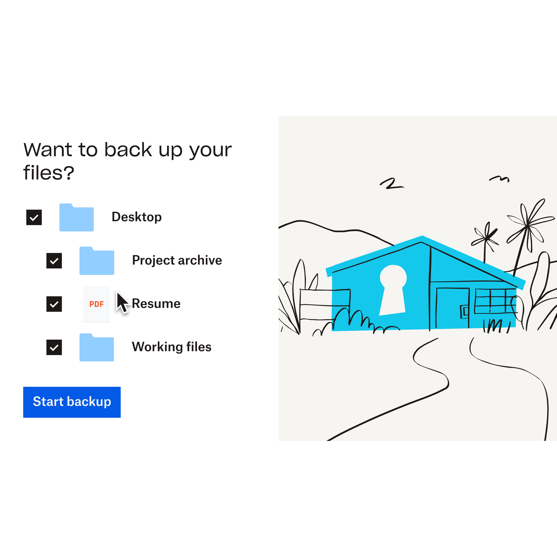 正在选择以添加到 Dropbox Backup 的不同文件和文件夹