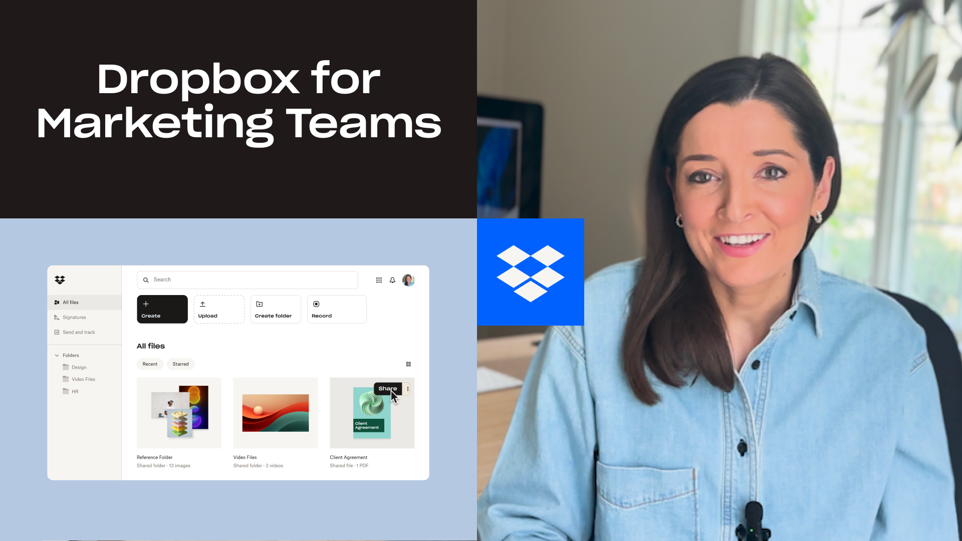 展示了 Dropbox 如何帮助营销团队整理营销活动、共享文件以及审查创意作品的视频。