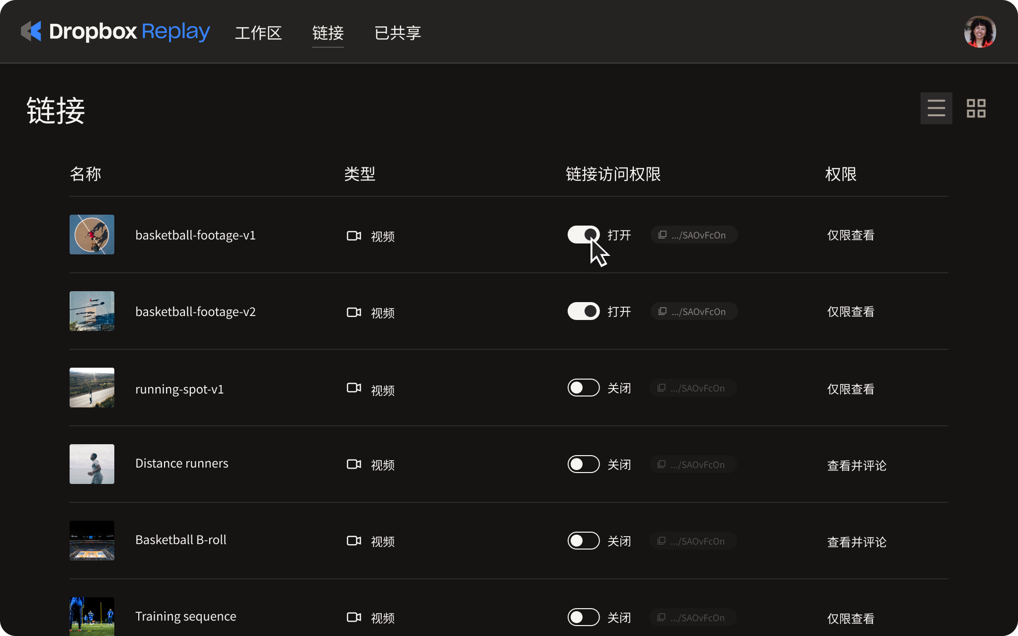在 Replay 中关闭对文件共享链接的访问的动画