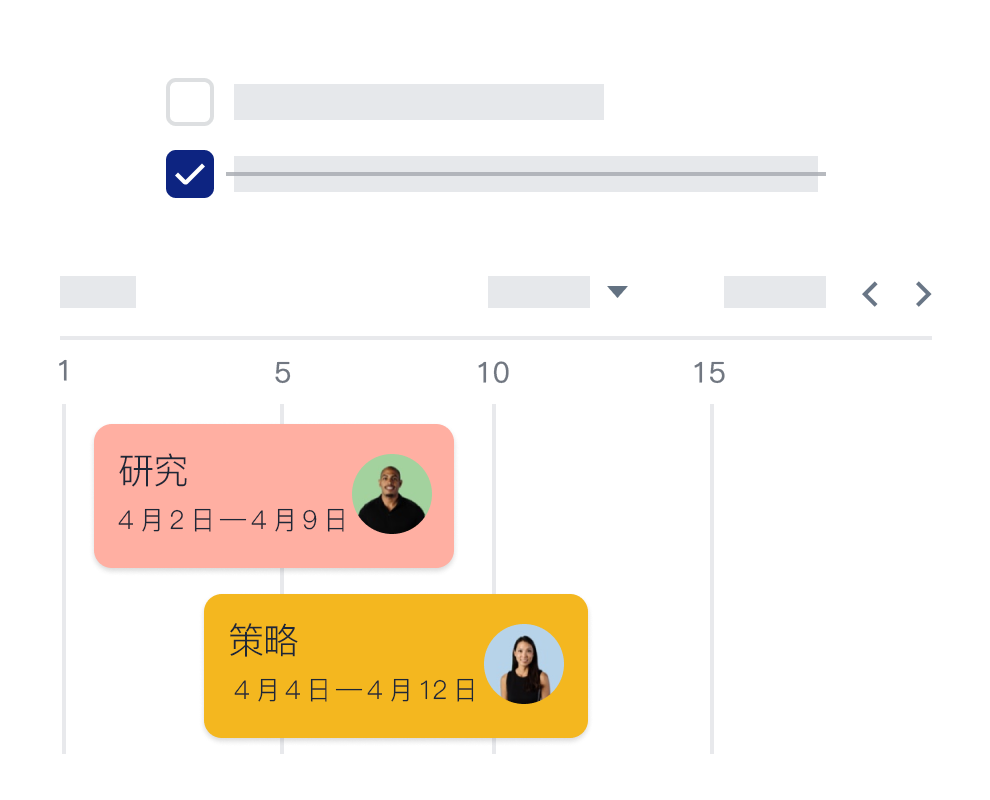 Dropbox 时间线功能带有协作者图标和日期。